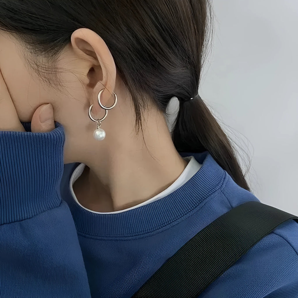Women's geometric pearl earrings with alloy construction and hip hop style