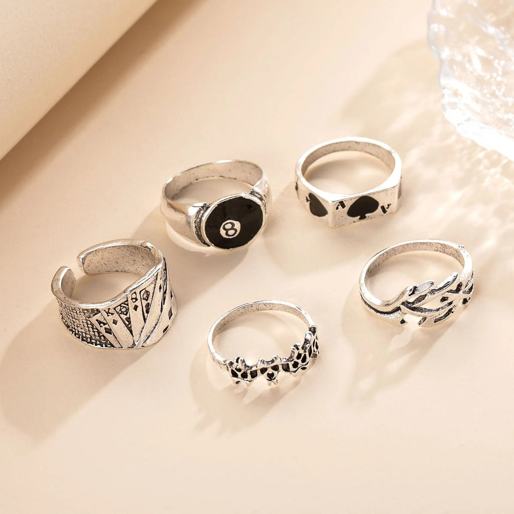 Black alloy poker ring with raised spade design for women's personality jewellery