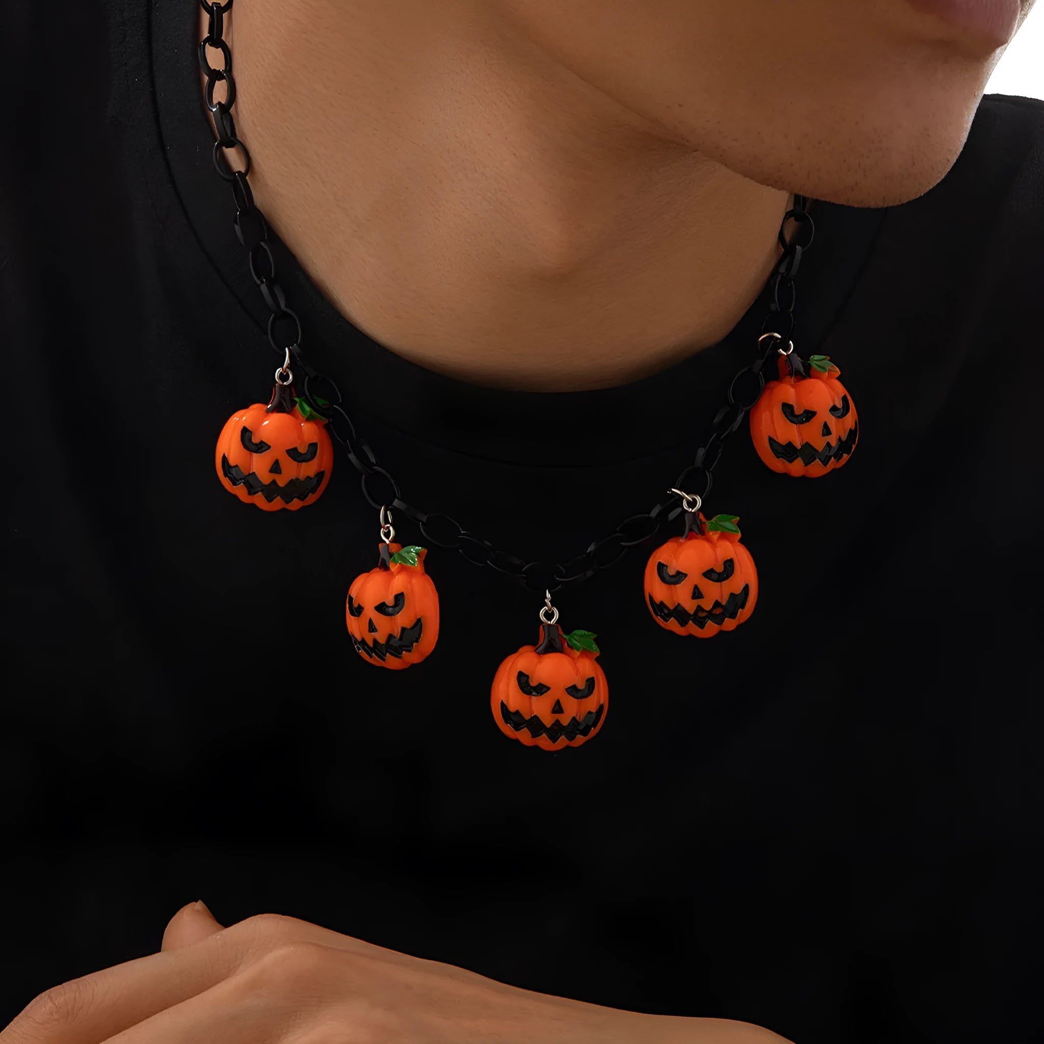 Halloween pumpkin ghost necklace with acrylic pendant and regular chain design