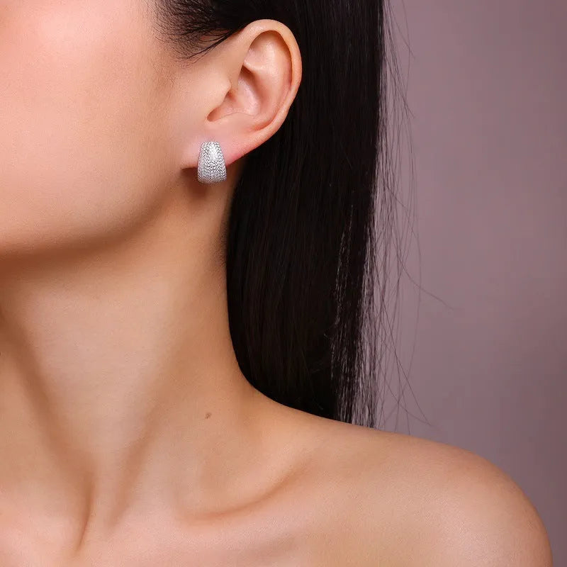 Geometric S925 sterling silver ear studs with moissanite stones in d-e colour grade