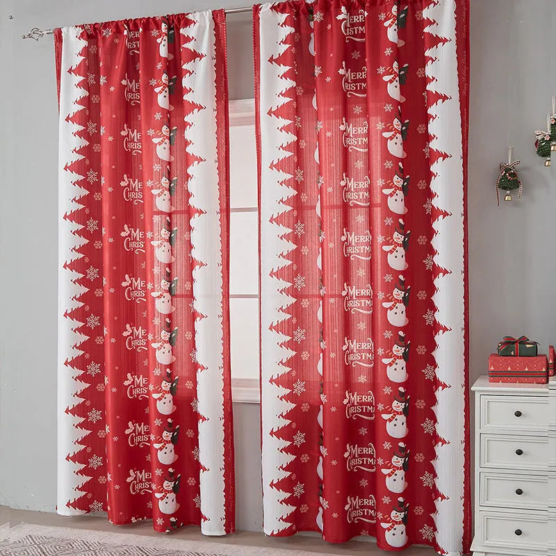 American style printed polyester shading curtain with Christmas pattern in red plaid design