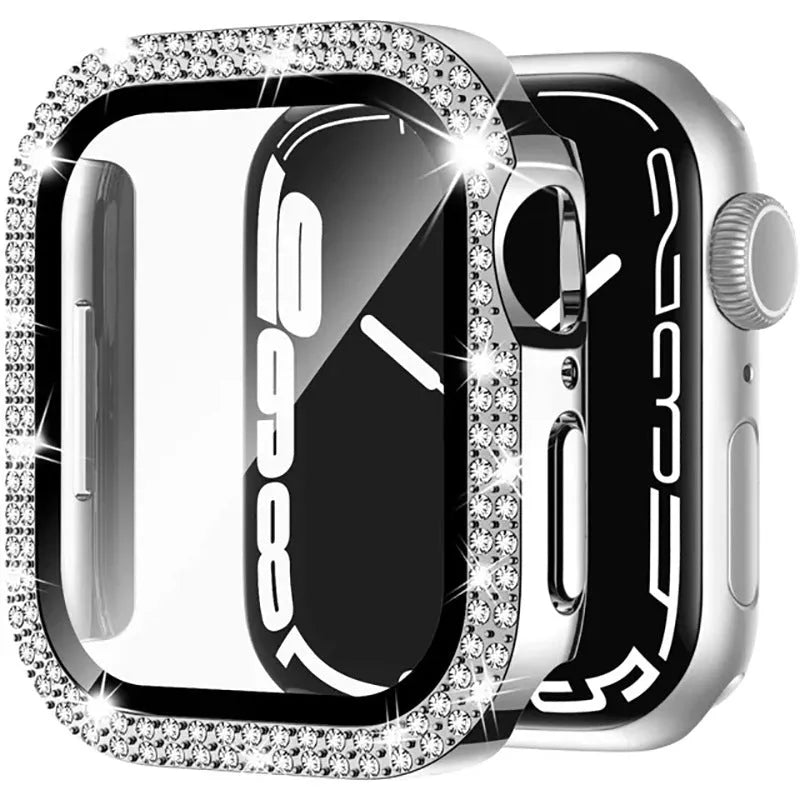 Apple Watch protective case with Double Diamond Glass screen protector in rose gold colour for a 44mm model.