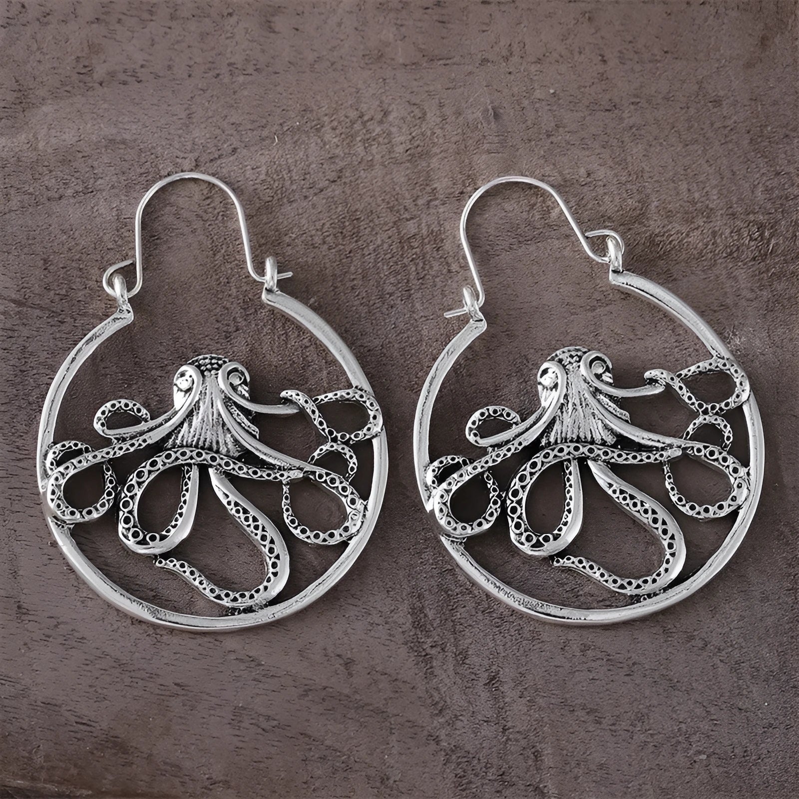 Vintage octopus earrings in antique silver finish with detailed animal zodiac modelling
