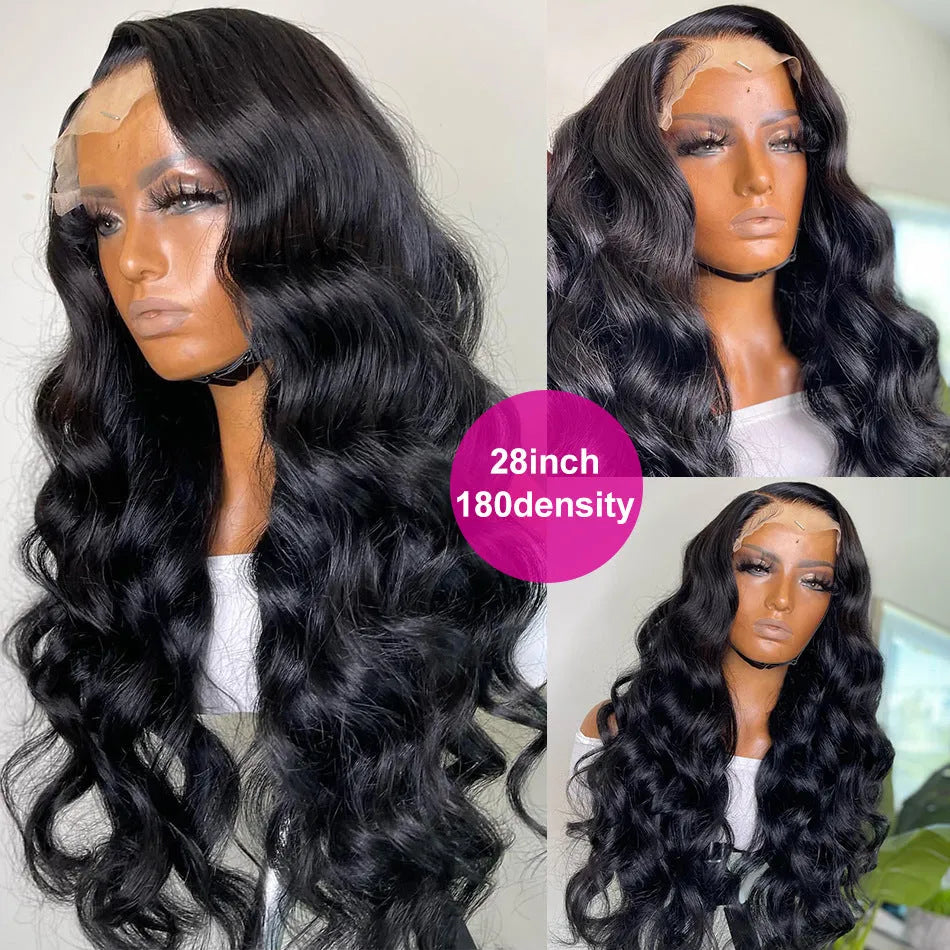 Black synthetic front lace wig with long curly hair and side bangs