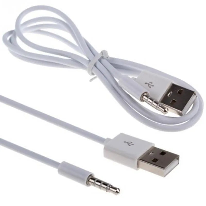White USB male to audio adapter cable with nickel-plated connectors, 1 metre length