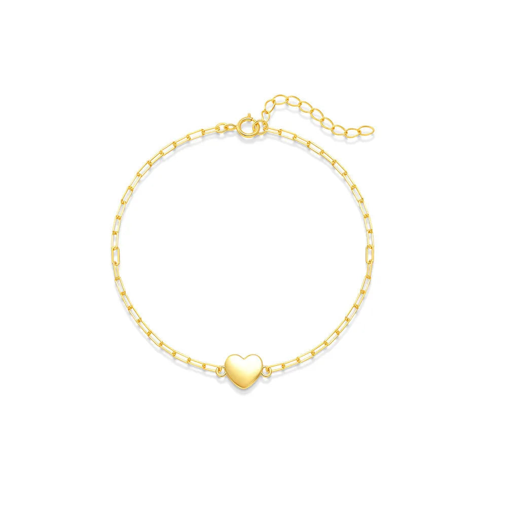 Gold tone S925 sterling silver bracelet with clip chain and glossy heart charm