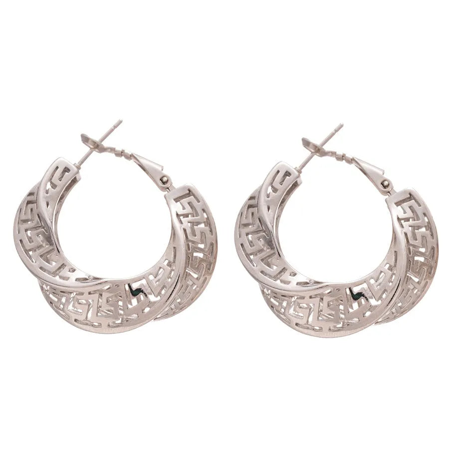 Twisted round geometric women's hollow stud earrings in gold or silver colour