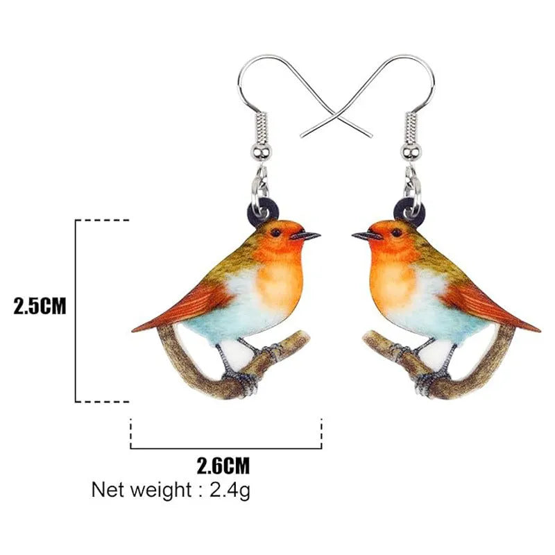 Blue Titmouse and snake design acrylic pendant earrings with geometric animal zodiac styling