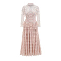 Women's black long sleeve beaded dress with three-dimensional decoration and mid-waist design