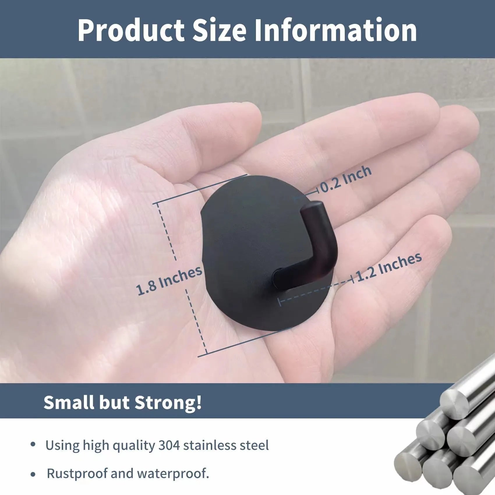 Stainless steel self-adhesive hook for bathroom and kitchen with 3kg load capacity