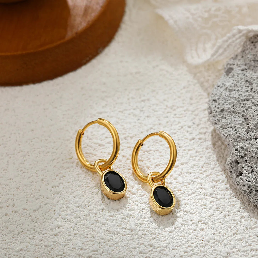 Women's retro oval zircon earrings in copper with six colour options on display