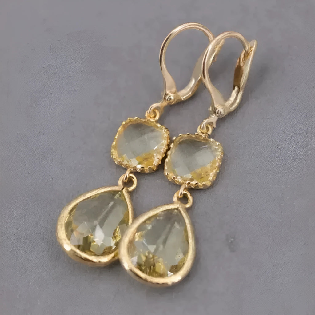 Gold retro geometric earrings with long fringe and water droplet design elements