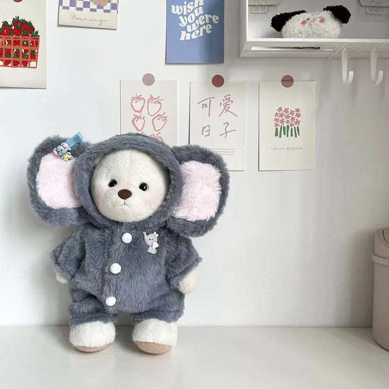 Grey elephant jumpsuit doll clothes for 30cm Lina-style bear made from plush material