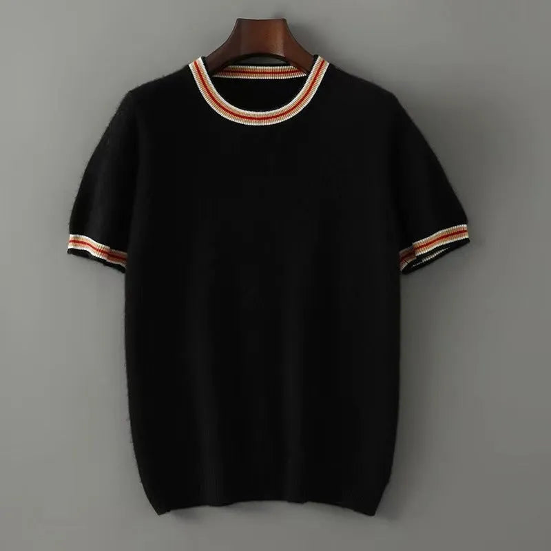 Men's pure wool short sleeve sweater round neck design in grey colour