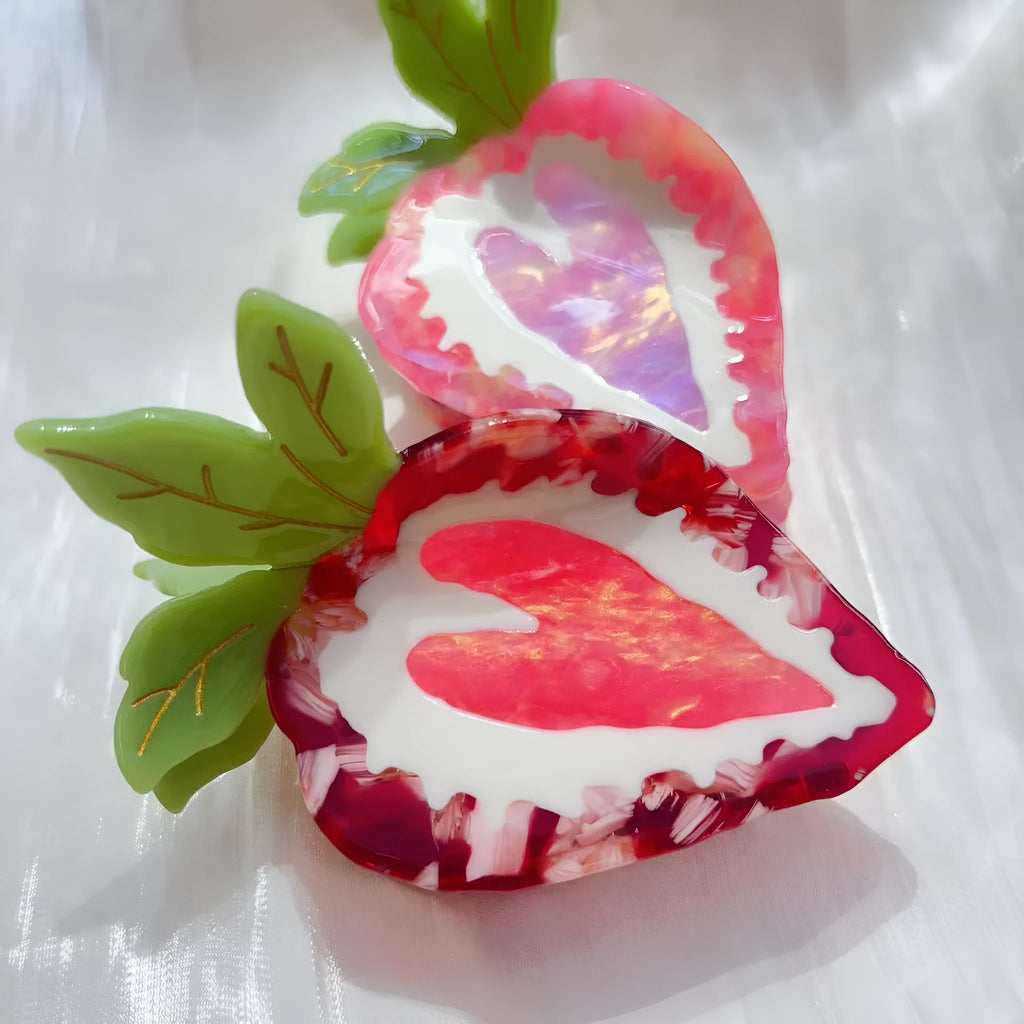 Handmade strawberry hairpin in pastoral style available in red or pink colours