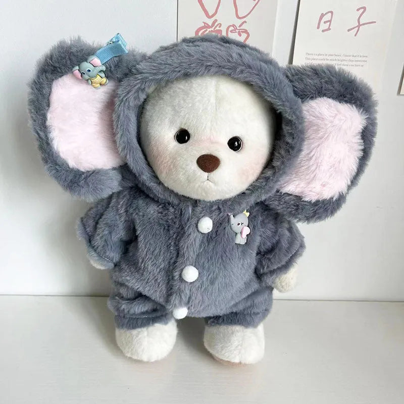 Grey elephant jumpsuit doll clothes for 30cm Lina-style bear made from plush material