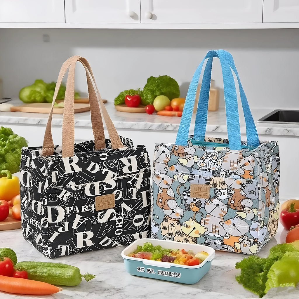 Women's large printed canvas handbag with aluminium base in floral and animal print designs.