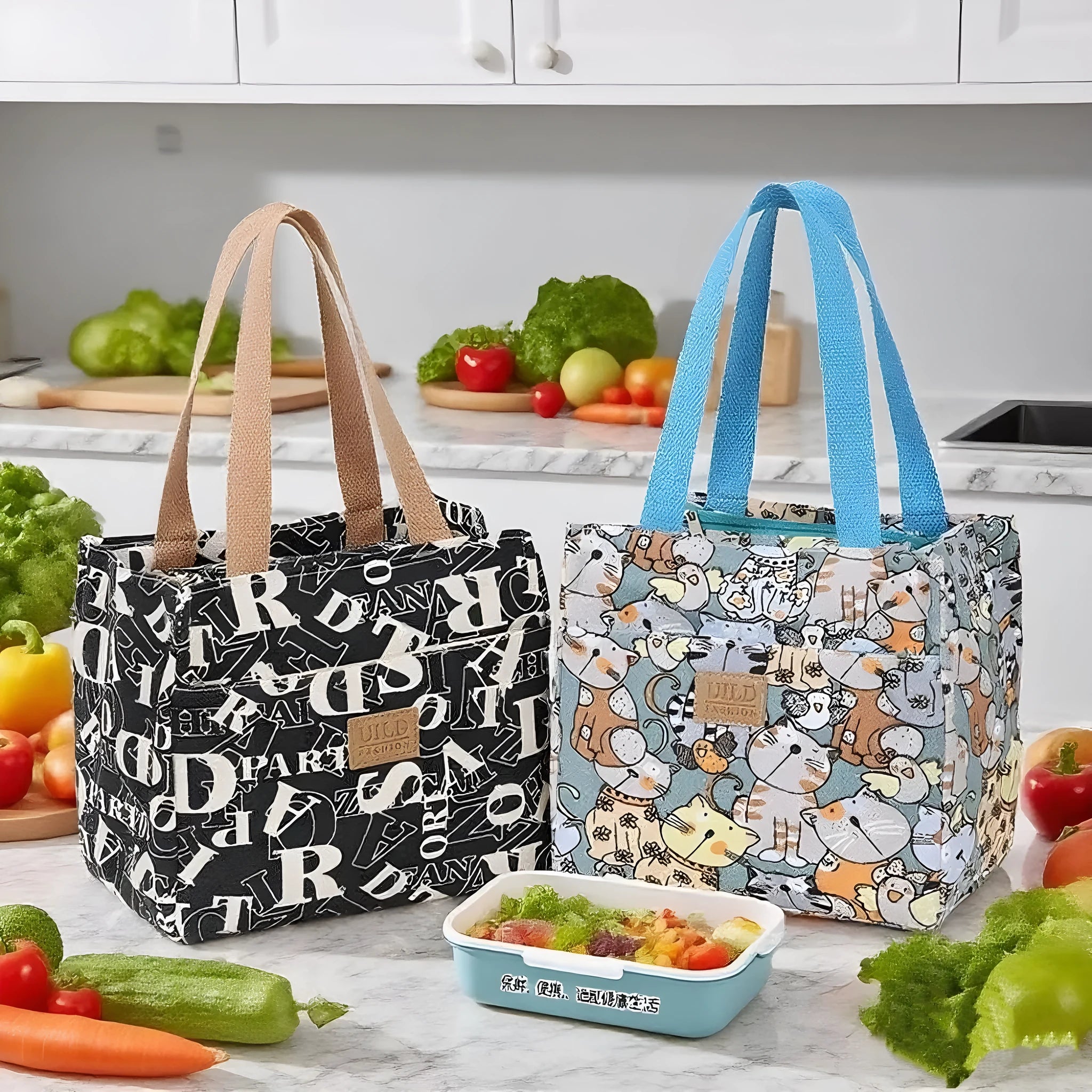 Women's large printed canvas handbag with aluminium base in floral and animal print designs.
