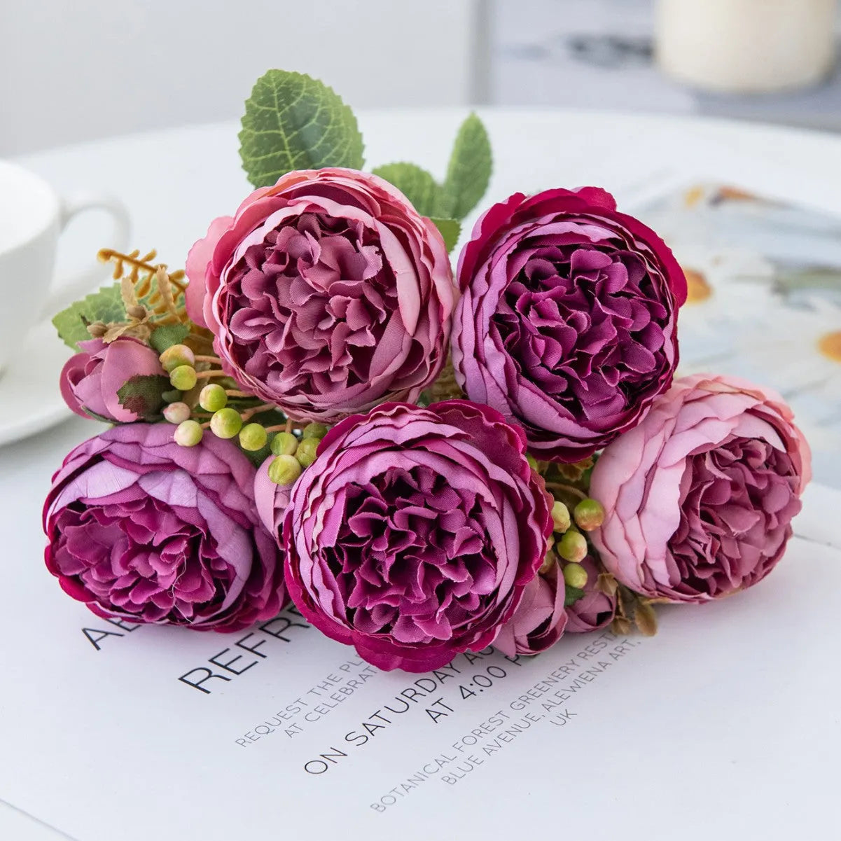 Artificial silk peony flower bouquet in champagne colour for home or wedding decoration