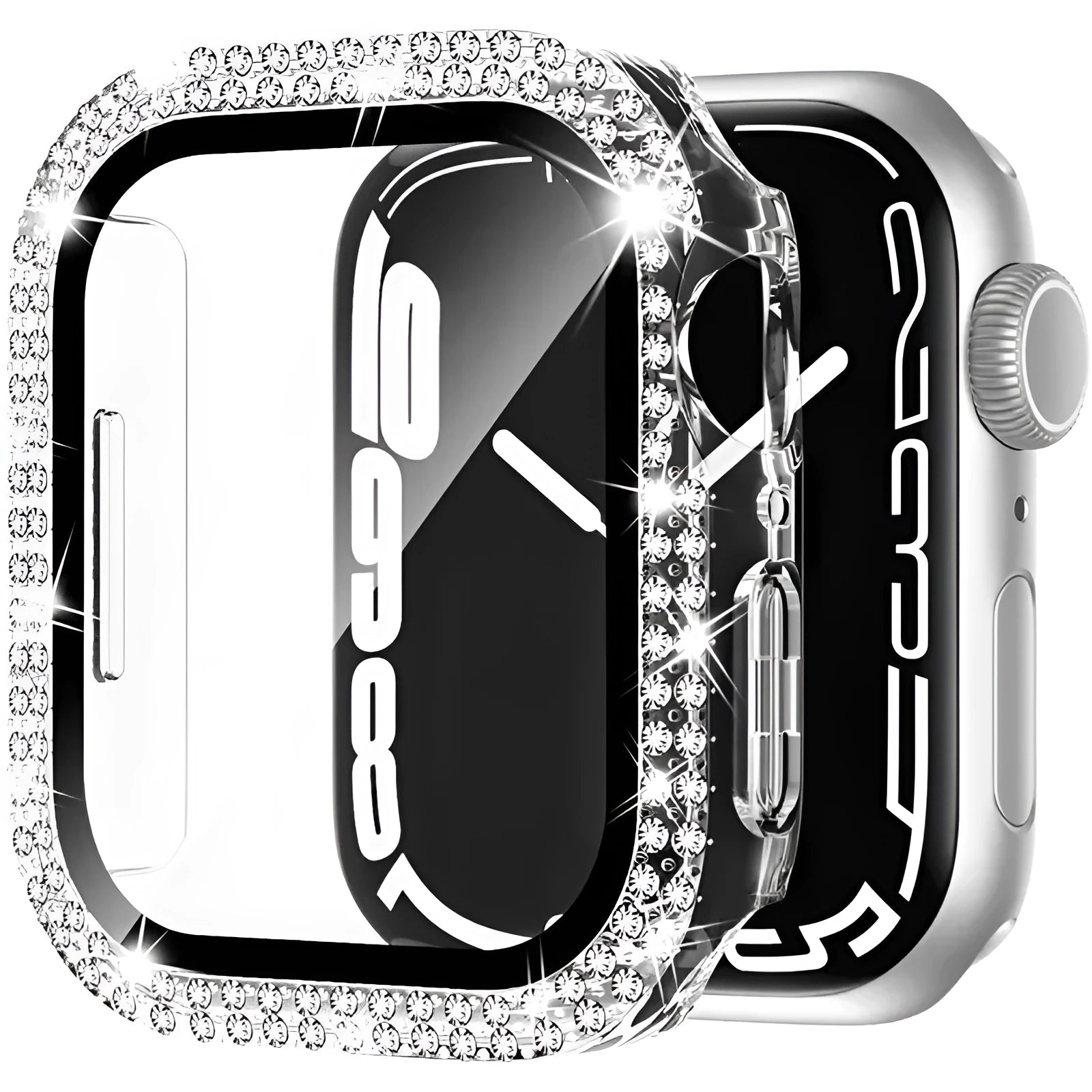 Apple Watch protective case with Double Diamond Glass screen protector in rose gold colour for a 44mm model.