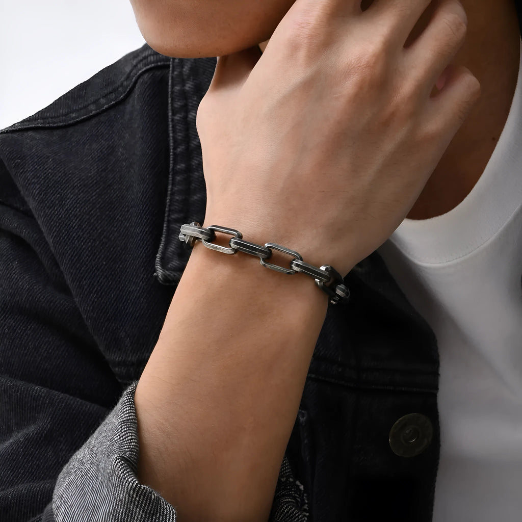 Men's titanium steel bracelet with simple square chain links in a choice of four colours.