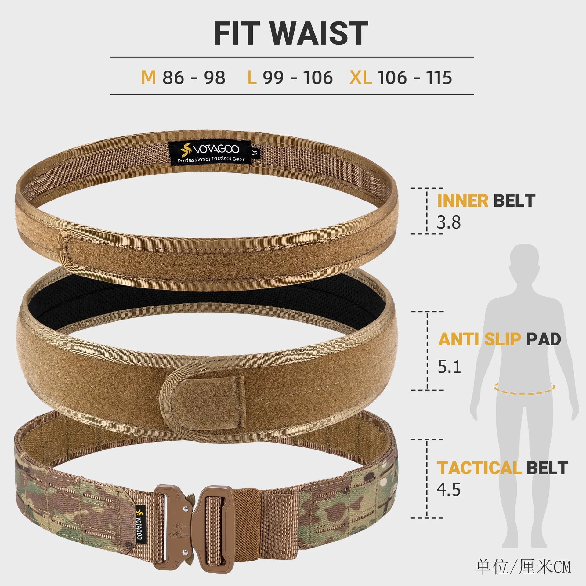 VOTAGOO 2-inch wide nylon tactical belt with quick-release alloy buckle in CP camouflage colour.