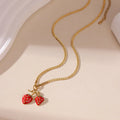 Strawberry fruit necklace for women with stainless steel pendant in red or white gradient colour options
