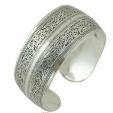 Ethnic carved open Miao pattern bracelet in alloy with Roman shape design