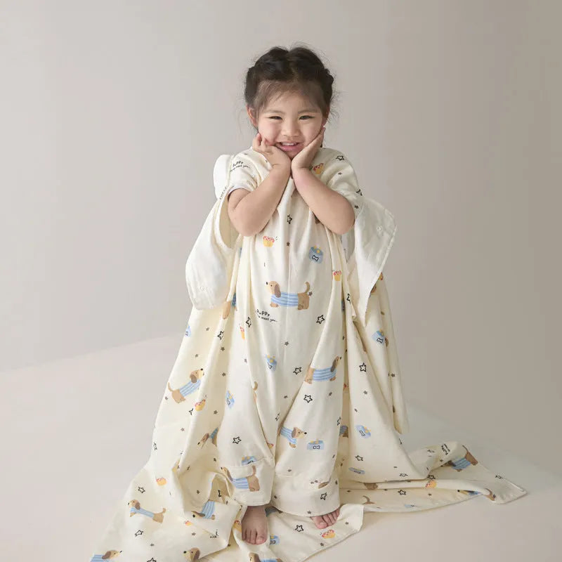 Anti-kick sleeping bag multifunctional cover blanket in summer bedding weight with decorative pattern