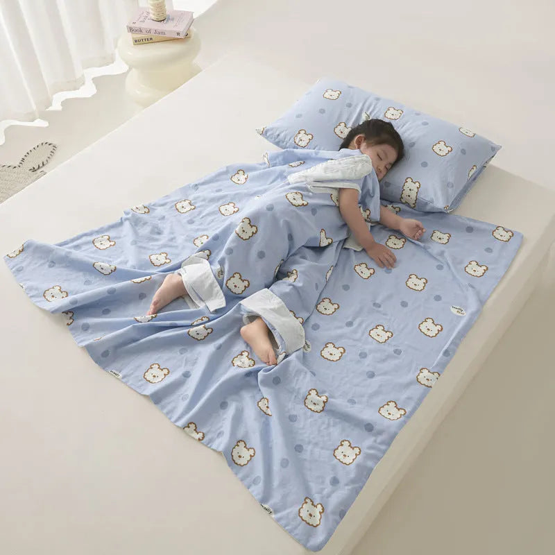 Anti-kick sleeping bag multifunctional cover blanket in summer bedding weight with decorative pattern