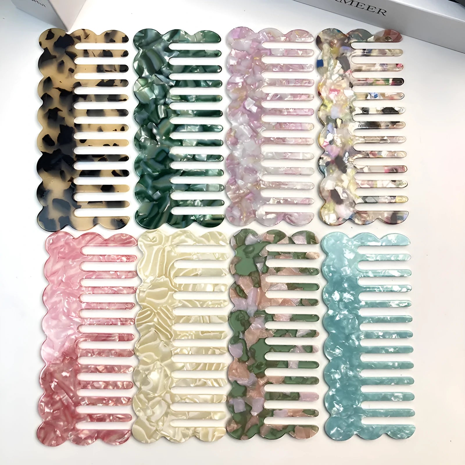 Geometric acetate hair comb with retro wave design in various colour options