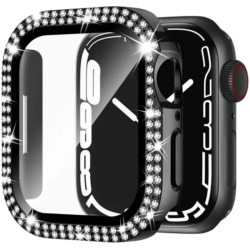 Apple Watch protective case with Double Diamond Glass screen protector in rose gold colour for a 44mm model.