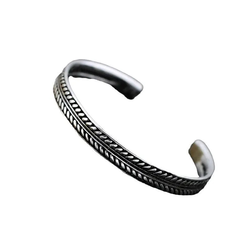 Women's Chinese retro style 925 silver opening bracelet with fish motif design in electroplated copper