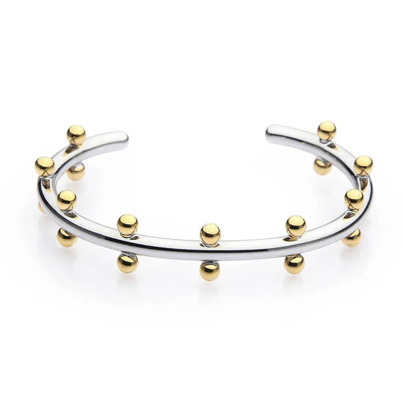 Stainless steel C-shaped personality texture rivet bean beads bracelet in three colour options