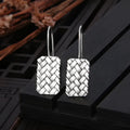 Silver diamond plaid woven geometric earrings rectangular 17.5mm by 11mm