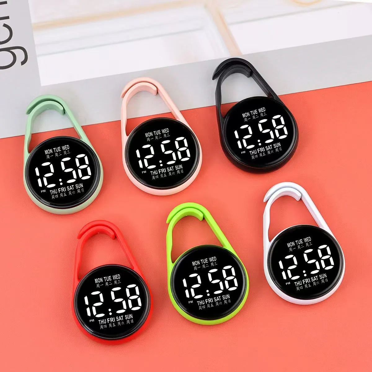 Mini electronic watch with luminous LED display and plastic strap in various colour options