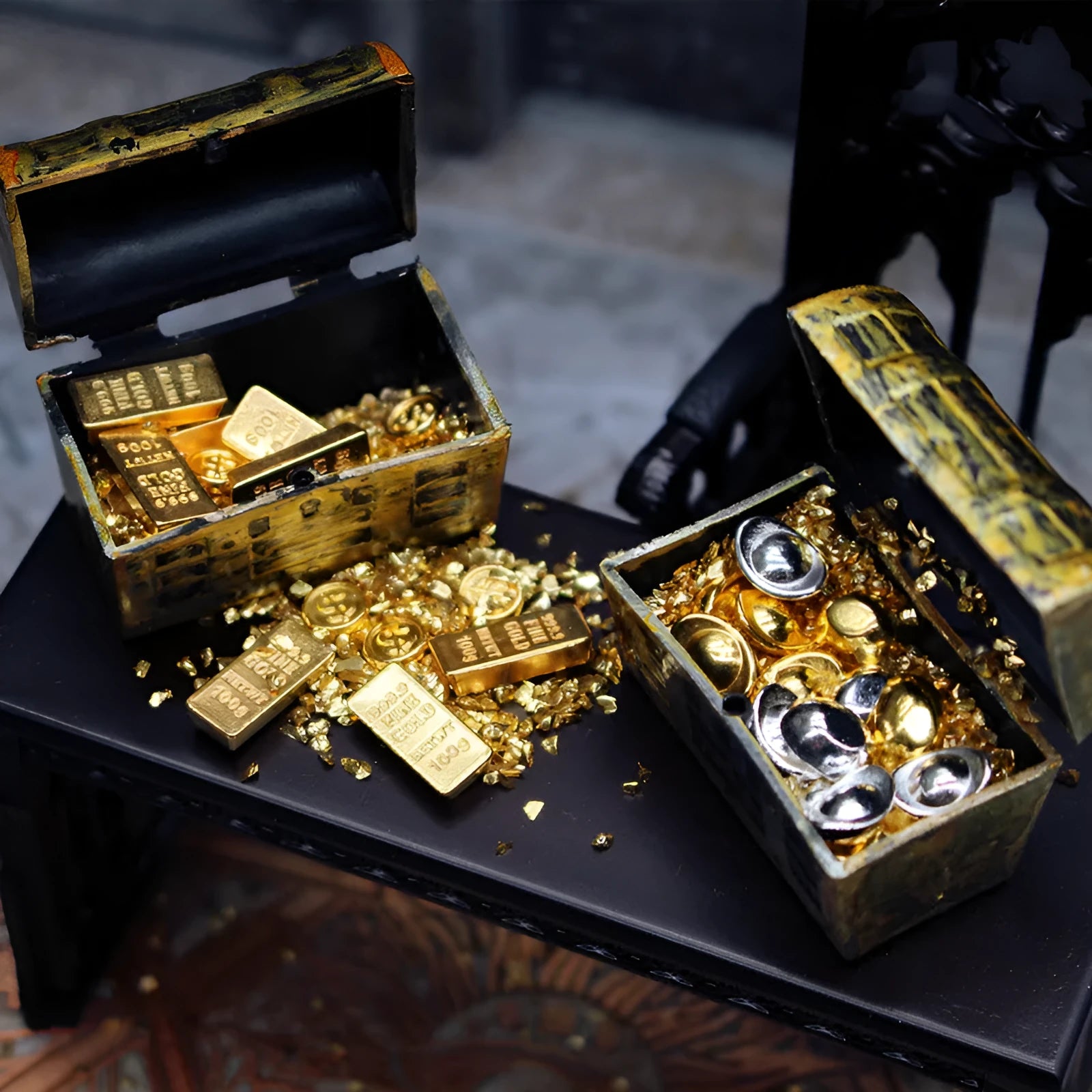 Alloy gold coin treasure box doll house accessories miniature model ornaments