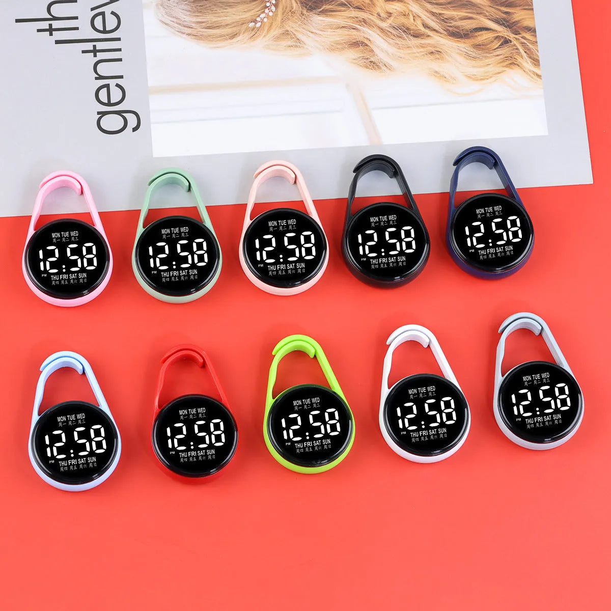 Mini electronic watch with luminous LED display and plastic strap in various colour options