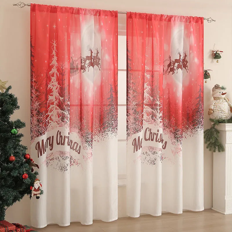 American style printed polyester shading curtain with Christmas pattern in red plaid design