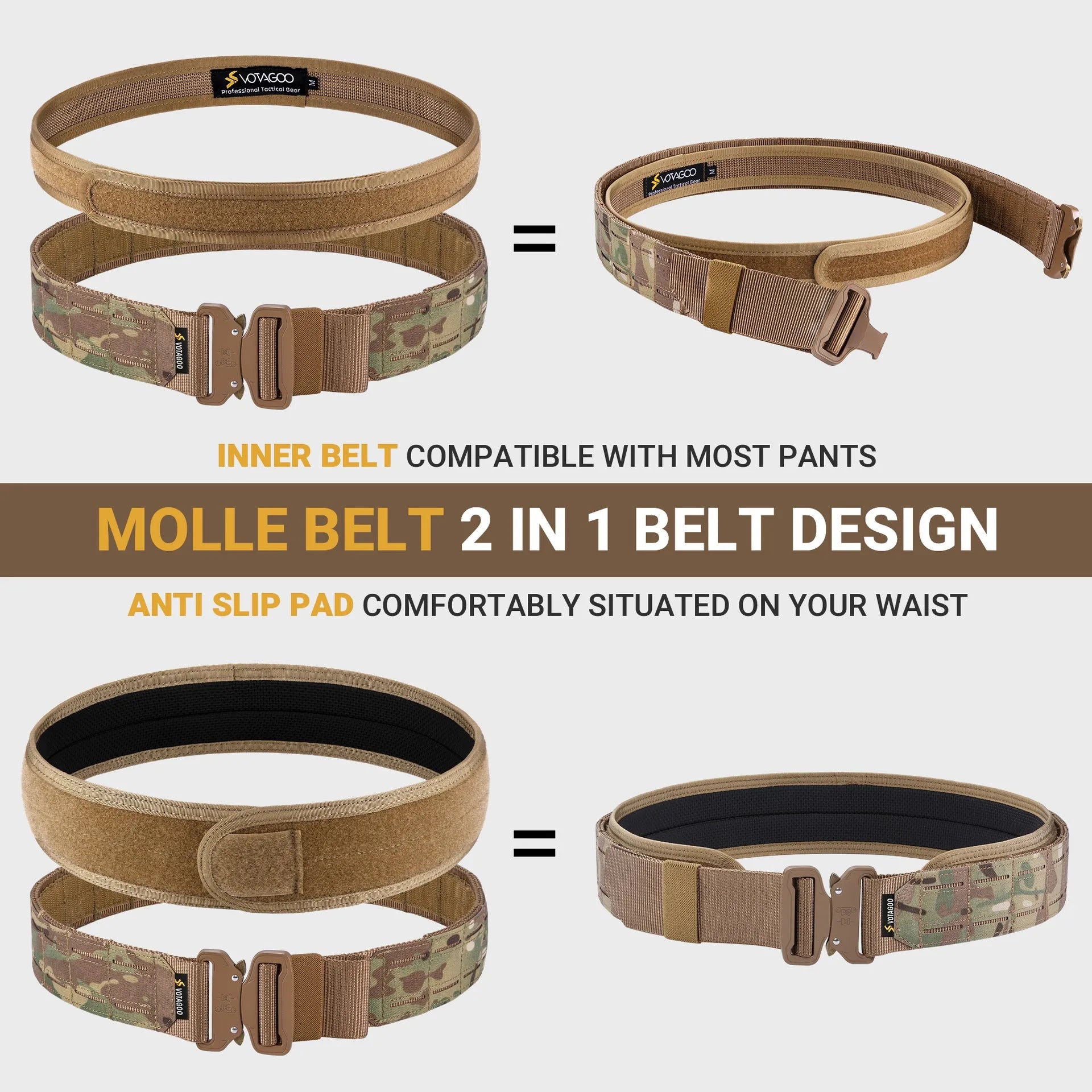 VOTAGOO 2-inch wide nylon tactical belt with quick-release alloy buckle in CP camouflage colour.