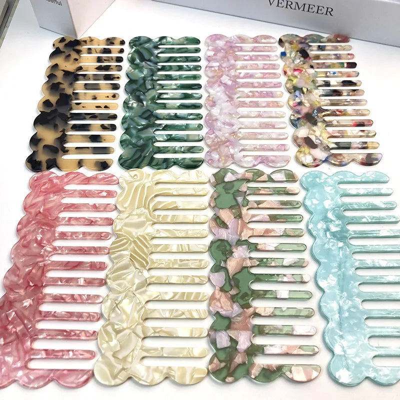 Geometric acetate hair comb with retro wave design in various colour options