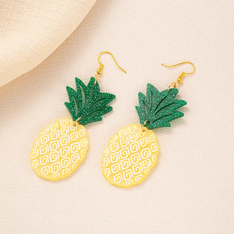 Alloy drop earrings with a blue acrylic artocarpus heterophyllus design and hook fastening.