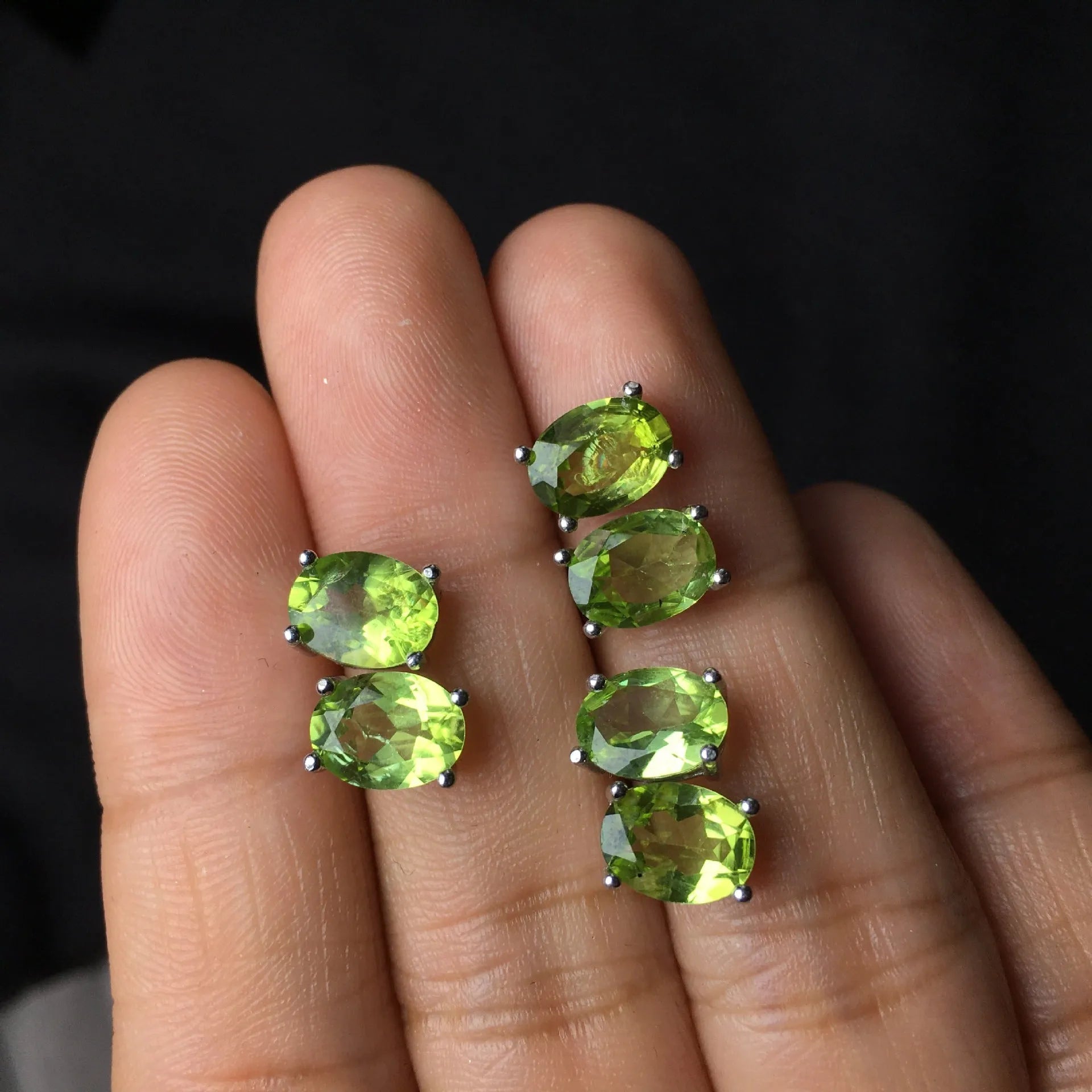 Grass green natural olivine faceted stud earrings with S925 silver posts.