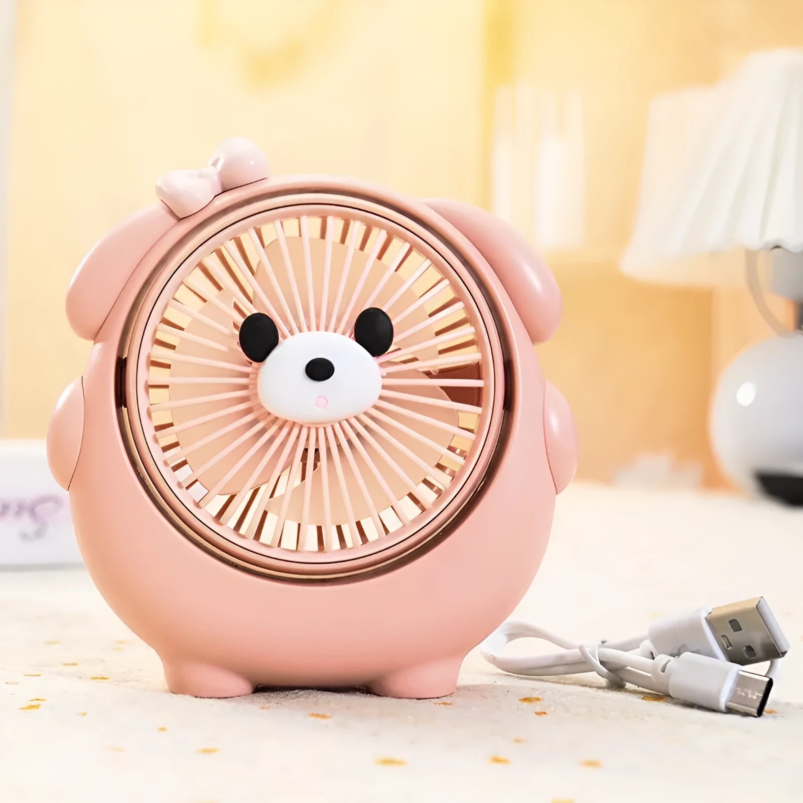 Dog-themed desktop electric fan with USB cable in one of six colour options