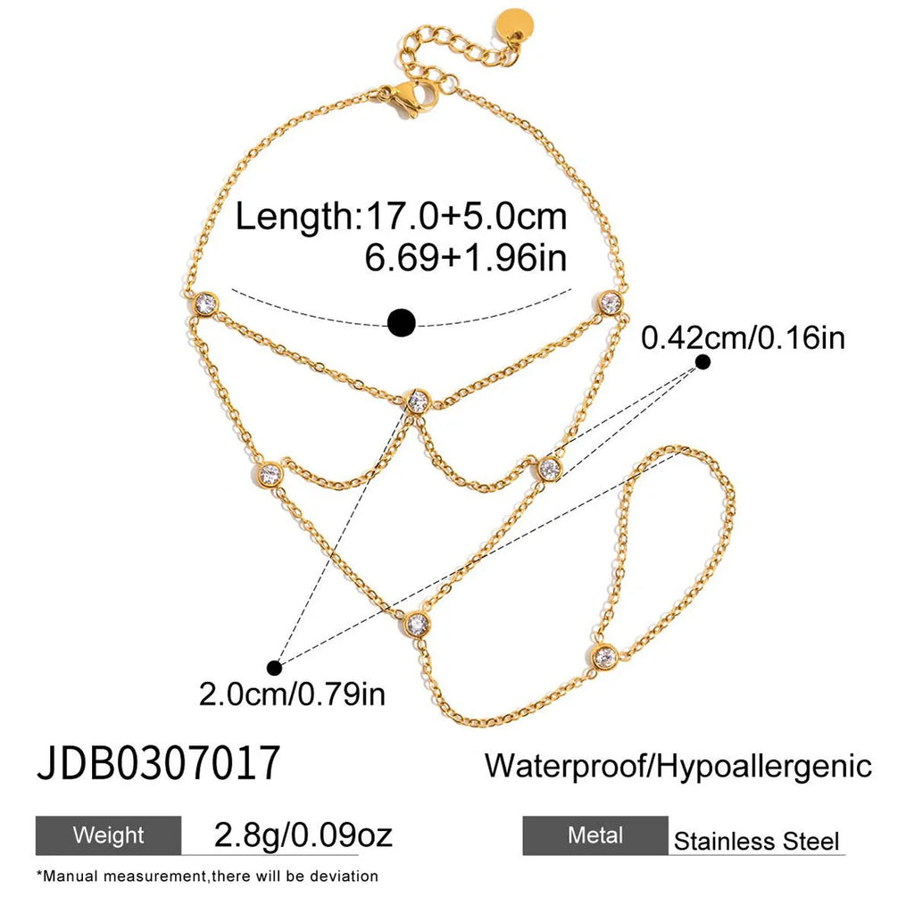 Zircon mitten-type bracelet with tassel, light luxury, stainless steel, round geometry for women.