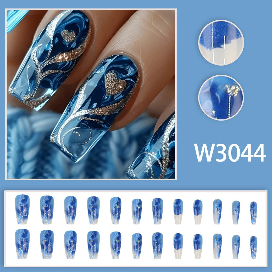 24-piece wearable nail patch set with glue, assorted floral, love and ballet designs