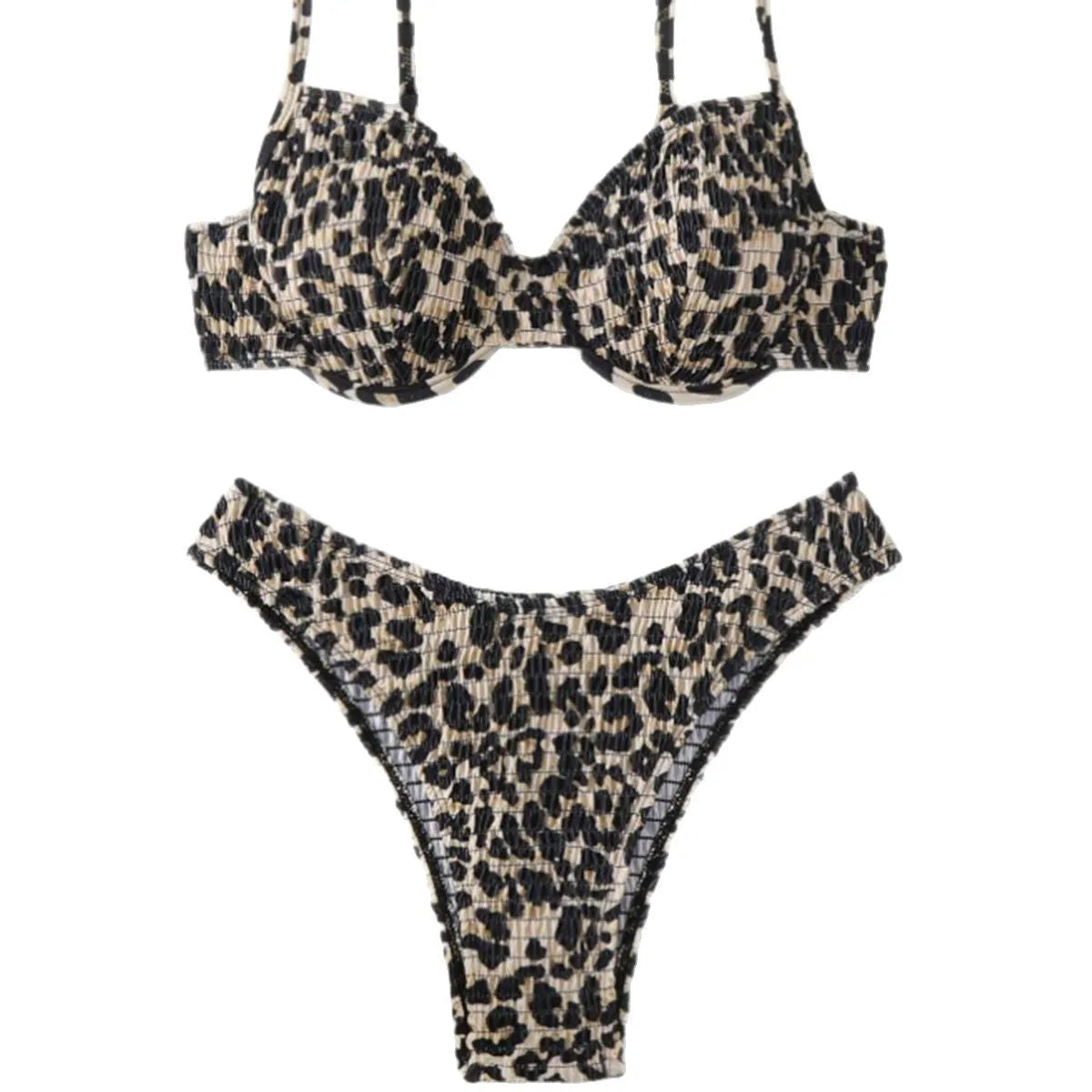 Leopard print women's bikini swimsuit with backless design in brown mixed colour