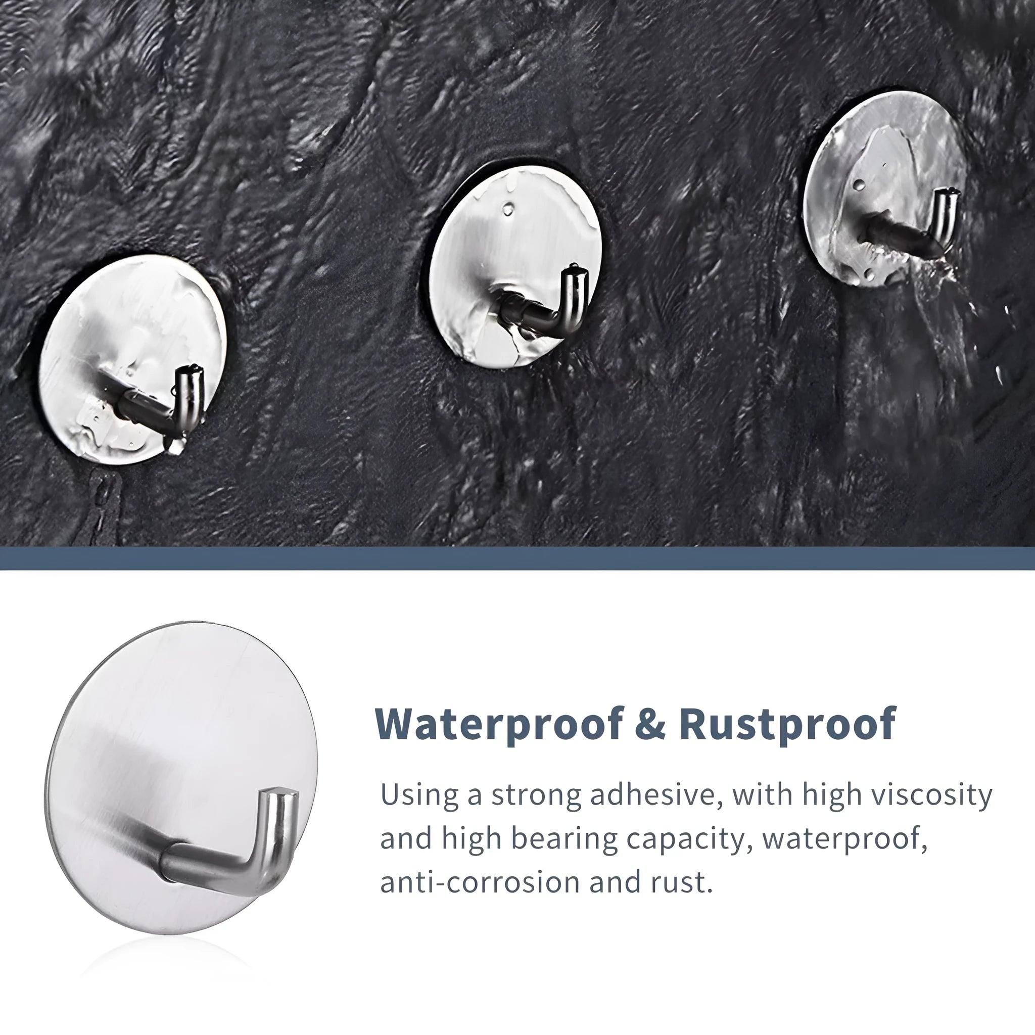 Stainless steel self-adhesive hook for bathroom and kitchen with 3kg load capacity