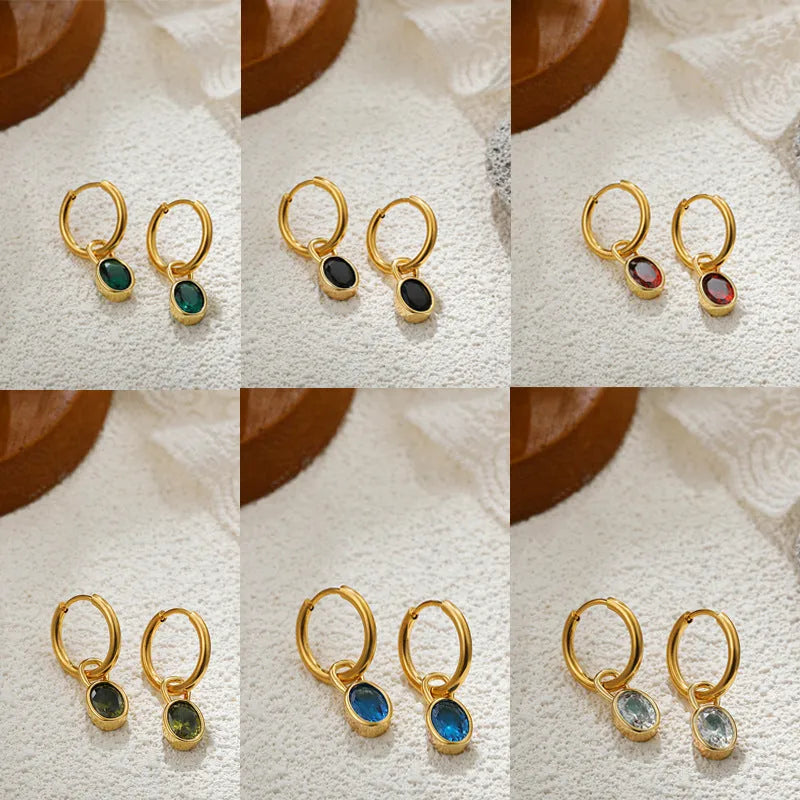 Women's retro oval zircon earrings in copper with six colour options on display