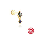 S925 sterling silver flat head thread piercing with rainbow stone in gold colour options